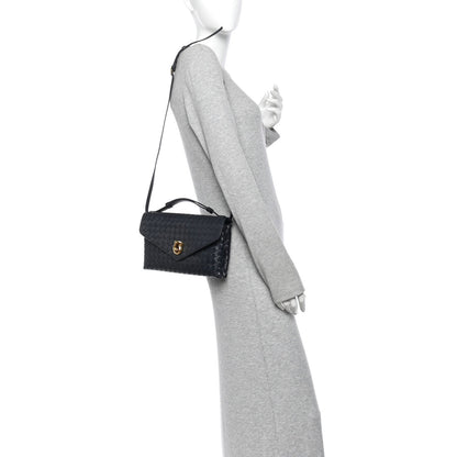 Bottega Veneta Nappa Intrecciato Knot Lock Top Handle Bag Midnight