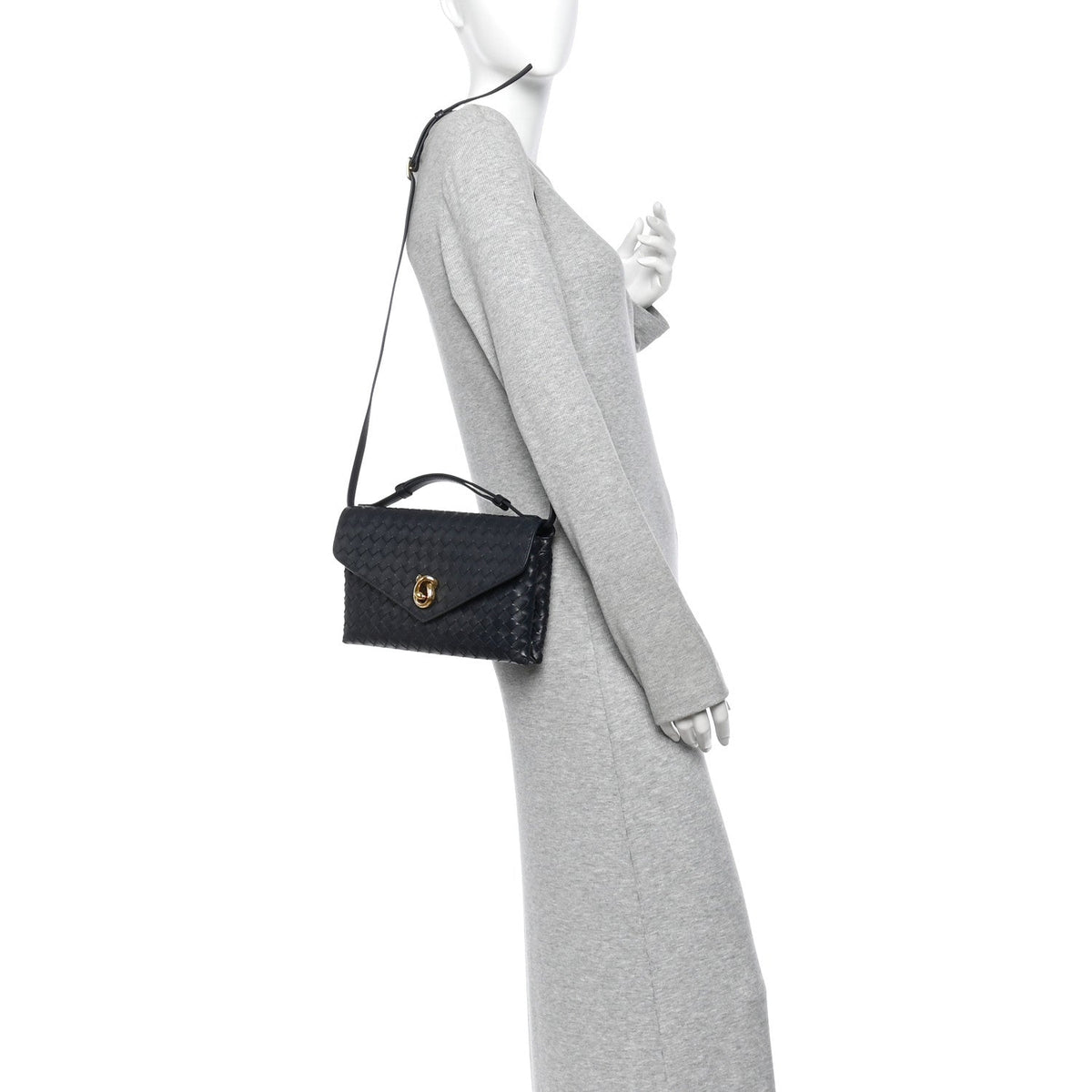 Bottega Veneta Nappa Intrecciato Knot Lock Crossbody Bag Midnight