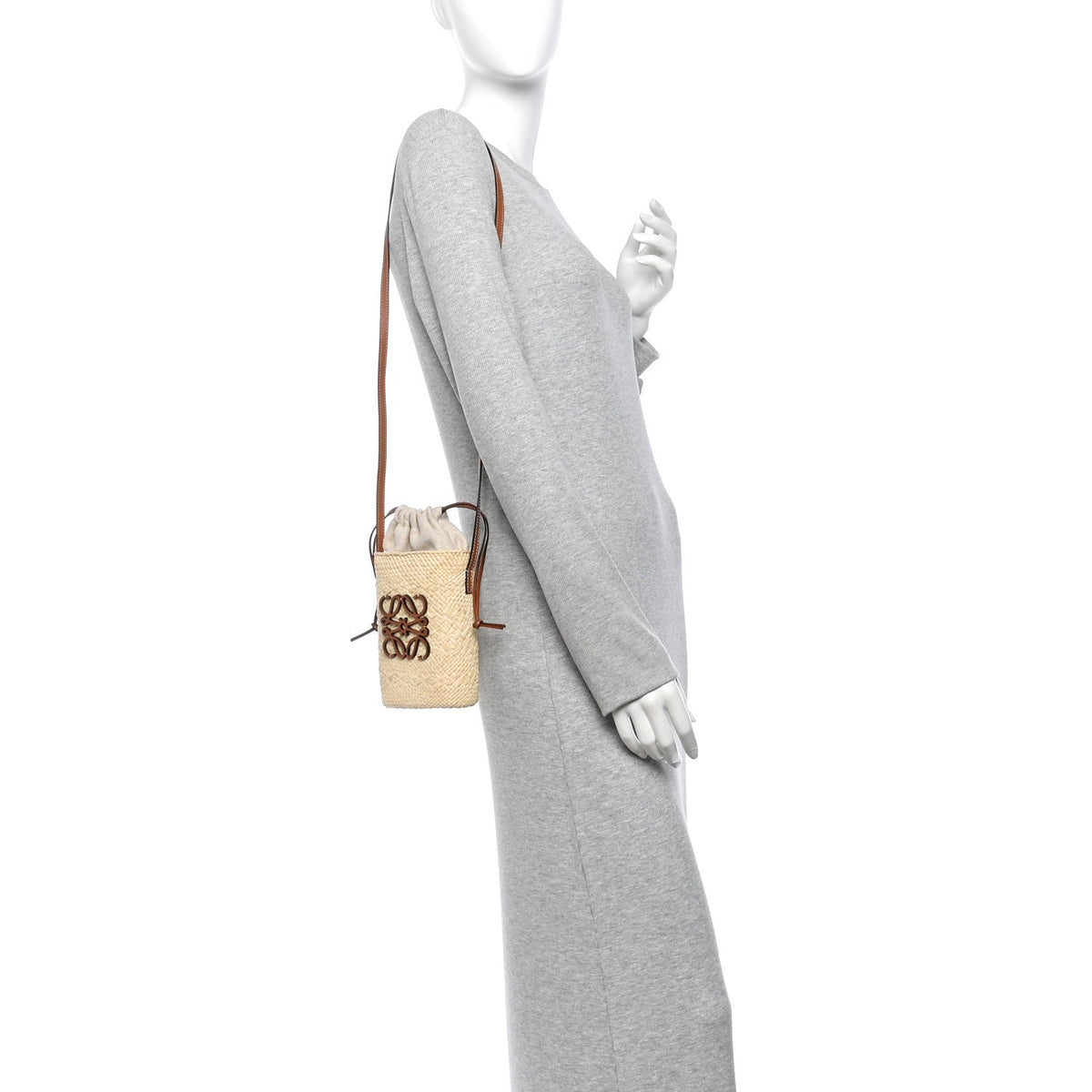Loewe Calfskin Raffia Paulas Ibiza Square Bucket Bag Natural Tan 1958891