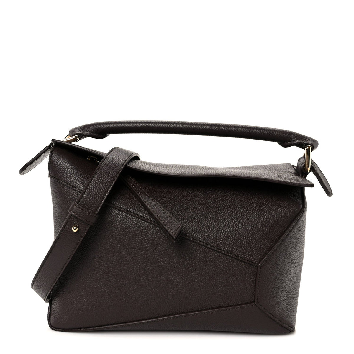 Loewe Soft Grained Calfskin Small Puzzle Edge Bag Dark Chestnut