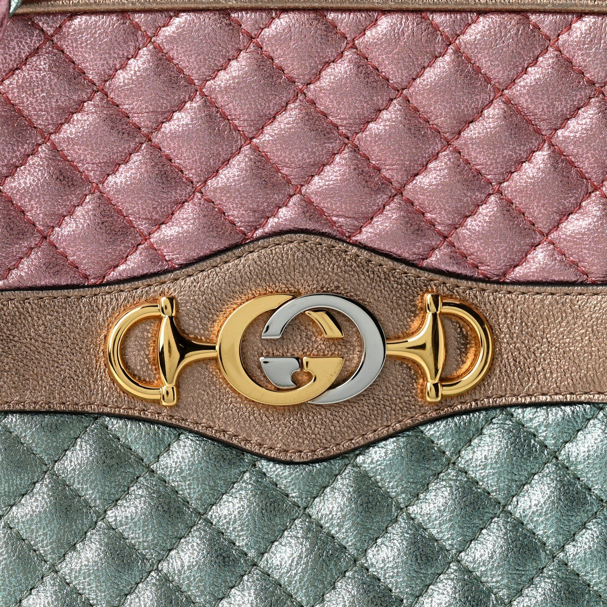 Gucci Laminated Nappa Trapuntata Small Zumi Shoulder Bag Rosa Lago Rame