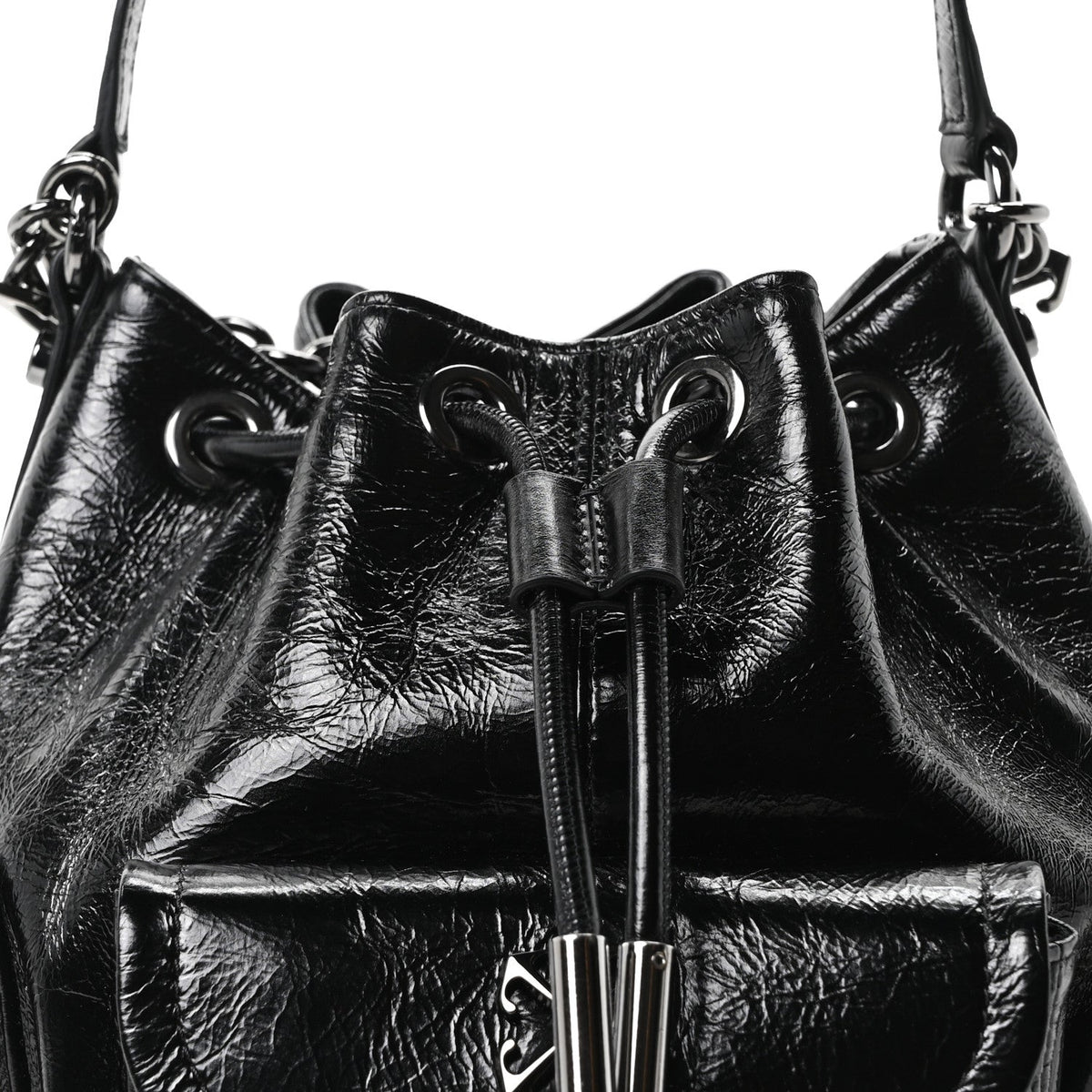 Off-White Calfskin Dumbo B Chain Pocket Bucket Bag Black