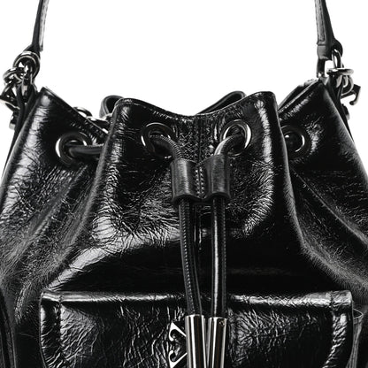 Off-White Calfskin Dumbo B Chain Pocket Bucket Bag Black