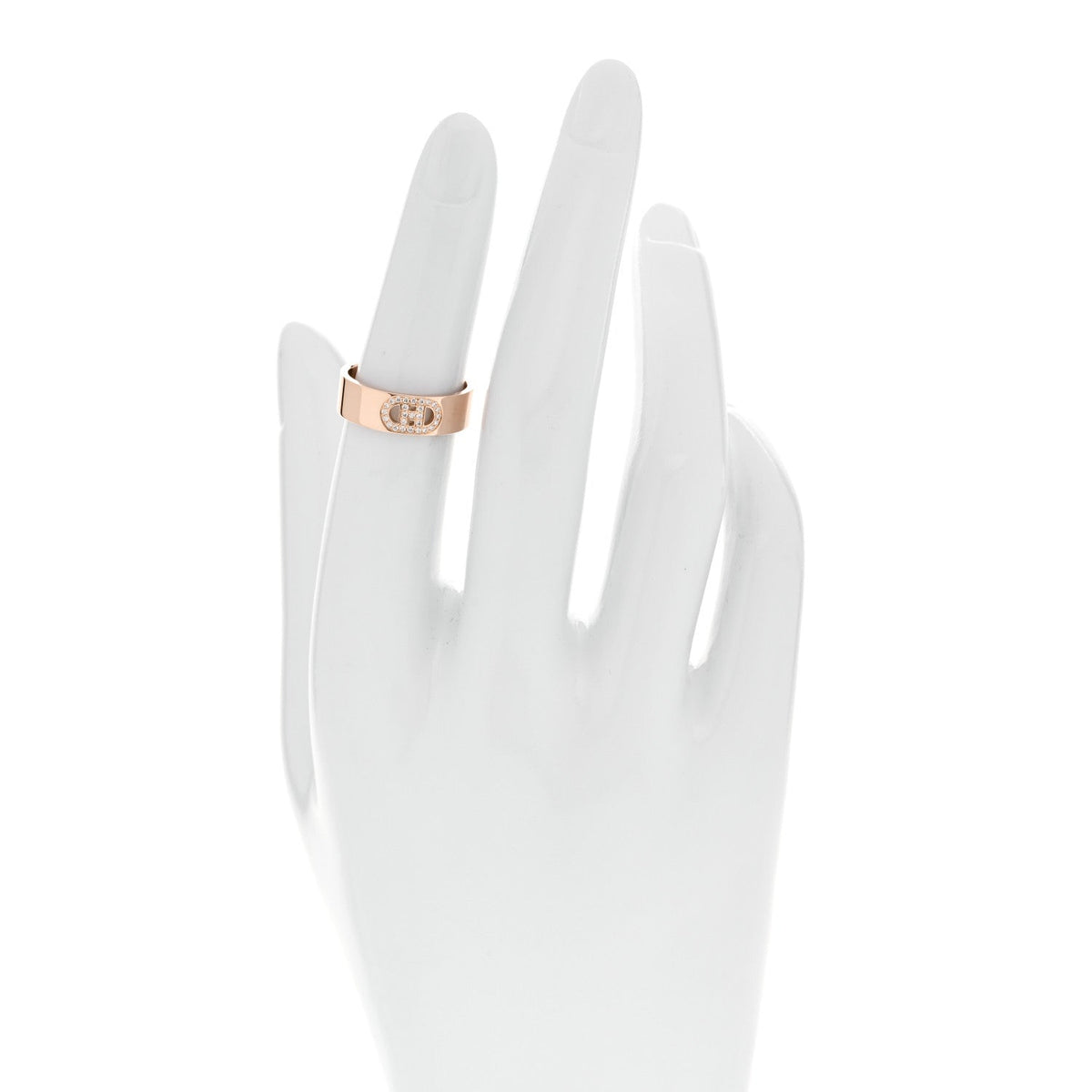 Hermes 18K Rose Gold Diamond PM H D'Ancre Ring 50 5.25