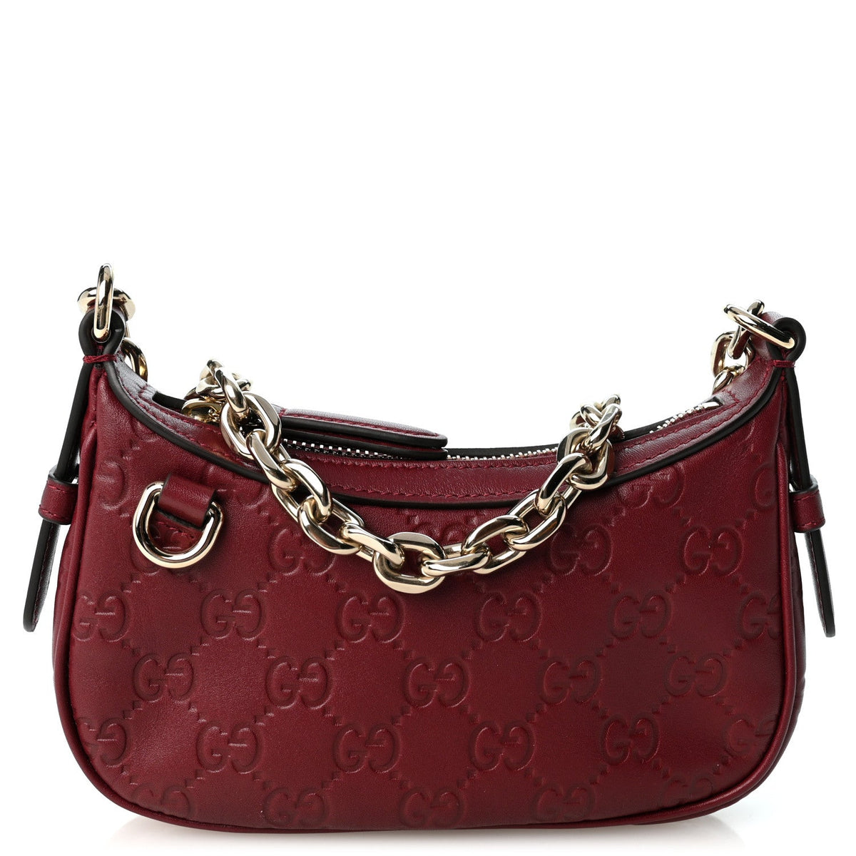 Gucci GG Calfskin Embossed Emblem Mini Shoulder Bag Rosso Ancora