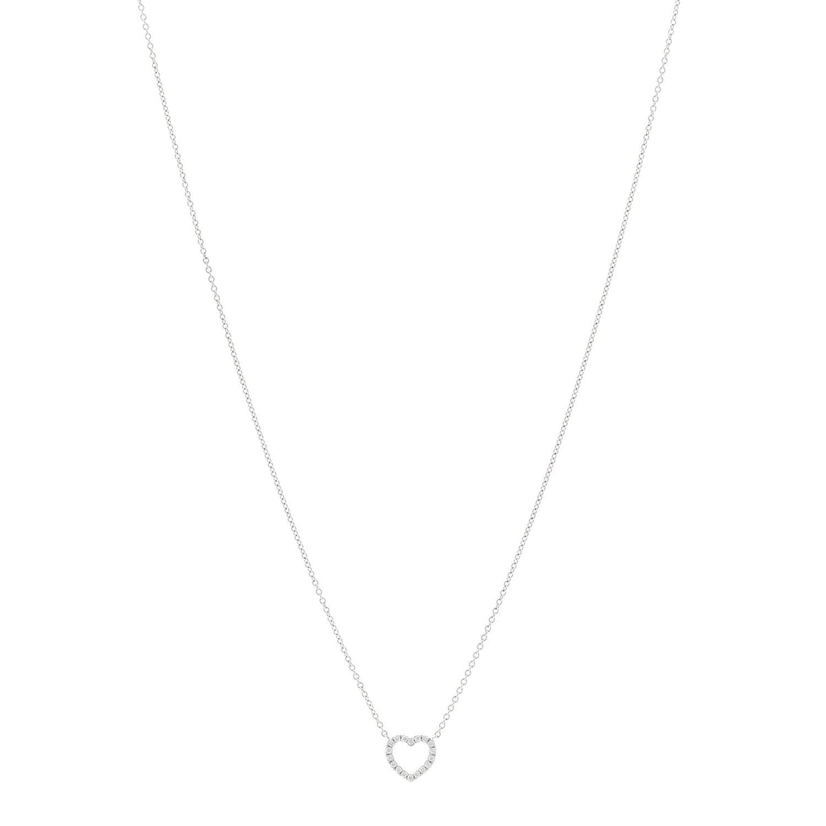 Tiffany 18K White Gold Diamond Metro Heart Pendant Necklace