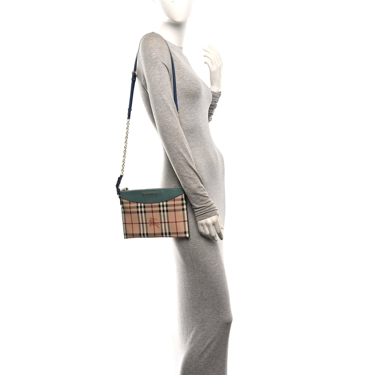 Burberry Haymarket Check Derby Peyton Crossbody Clutch Bag Eucalyptus Green