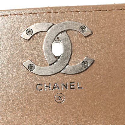 Chanel Iridescent Caviar Camellia Phone Holder With Chain Beige