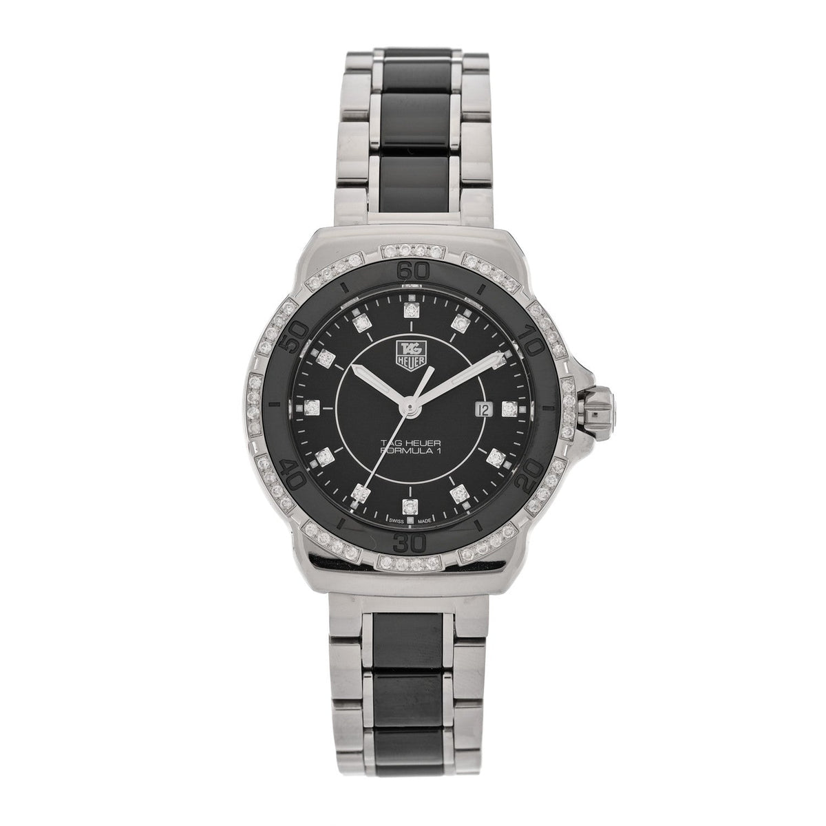 Tag Heuer Stainless Steel Ceramic Diamond 32mm Formula 1 Watch Black WAH1312