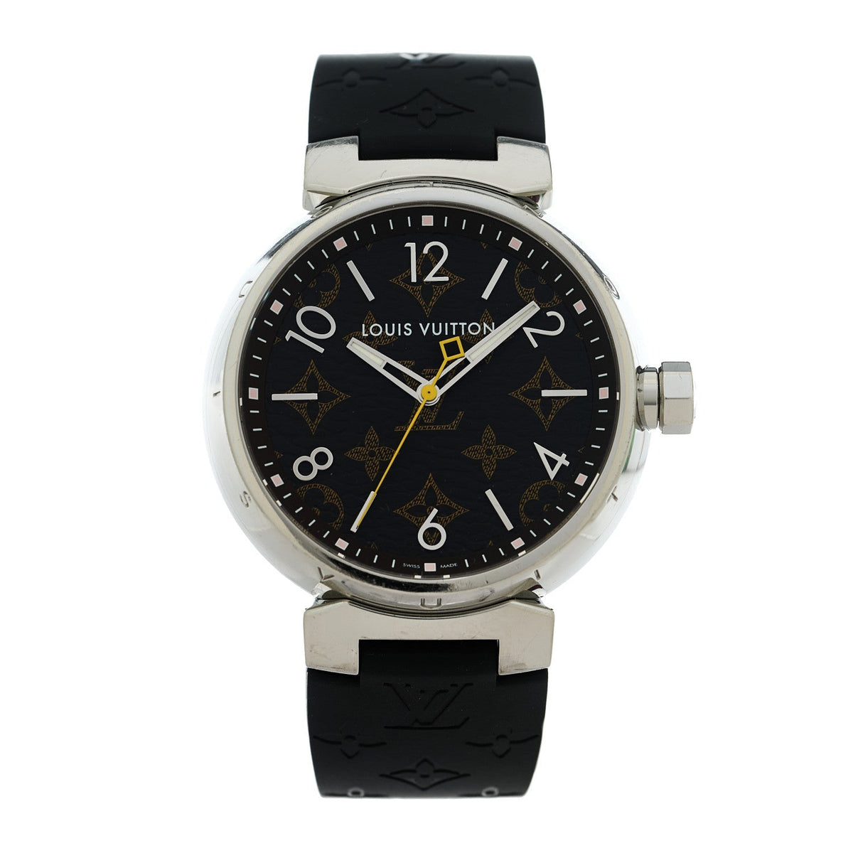 Louis Vuitton Stainless Steel Monogram Tambour Quartz Watch Brown 1938531