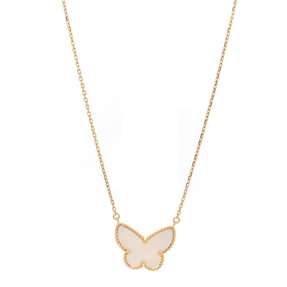 Van Cleef & Arpels 18K Yellow Gold Mother of Pearl Lucky Alhambra Butterfly Pendant Necklace