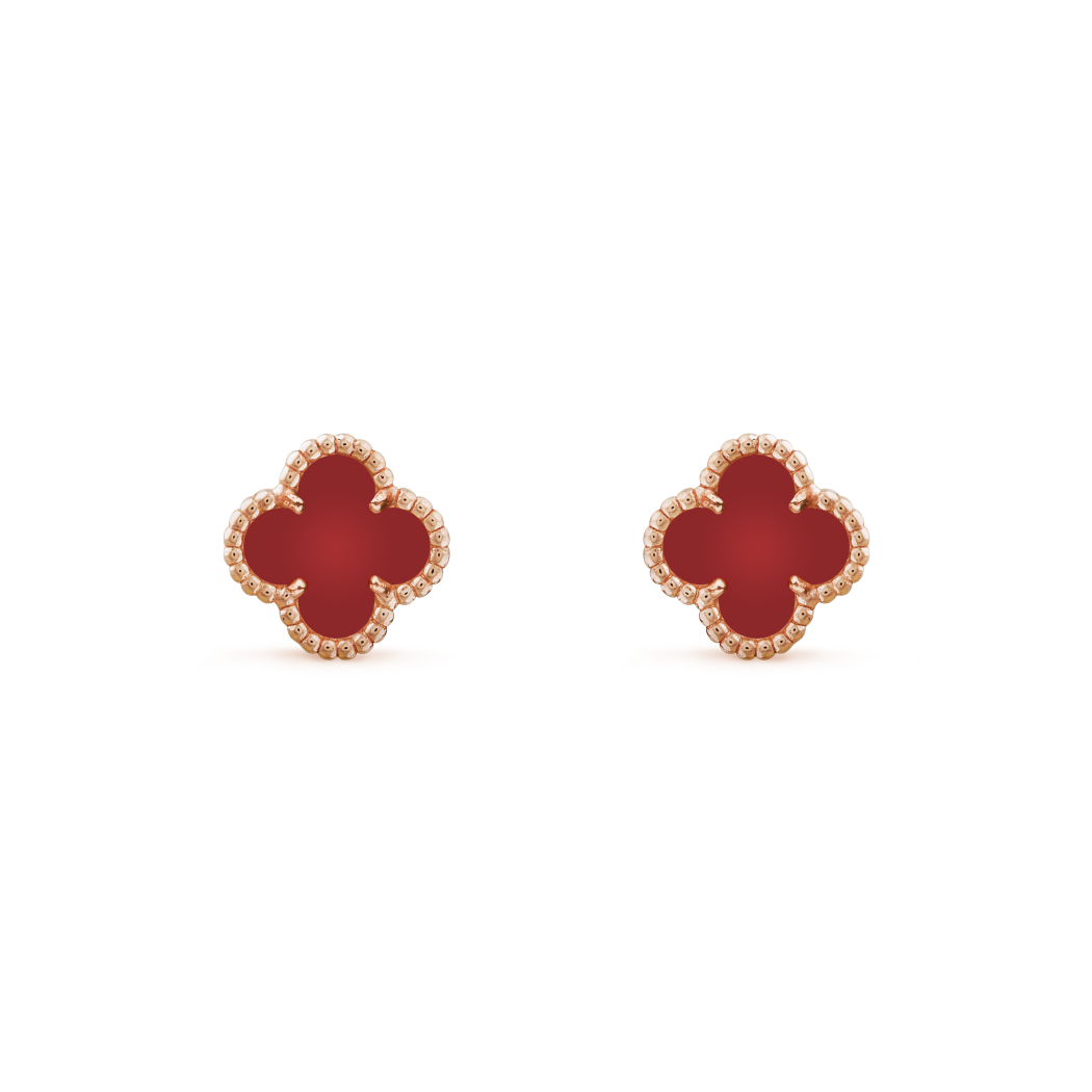 18K Rose Gold Carnelian VCA Sweet Alhambra Earrings
