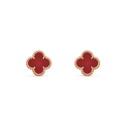 18K Rose Gold Carnelian VCA Sweet Alhambra Earrings