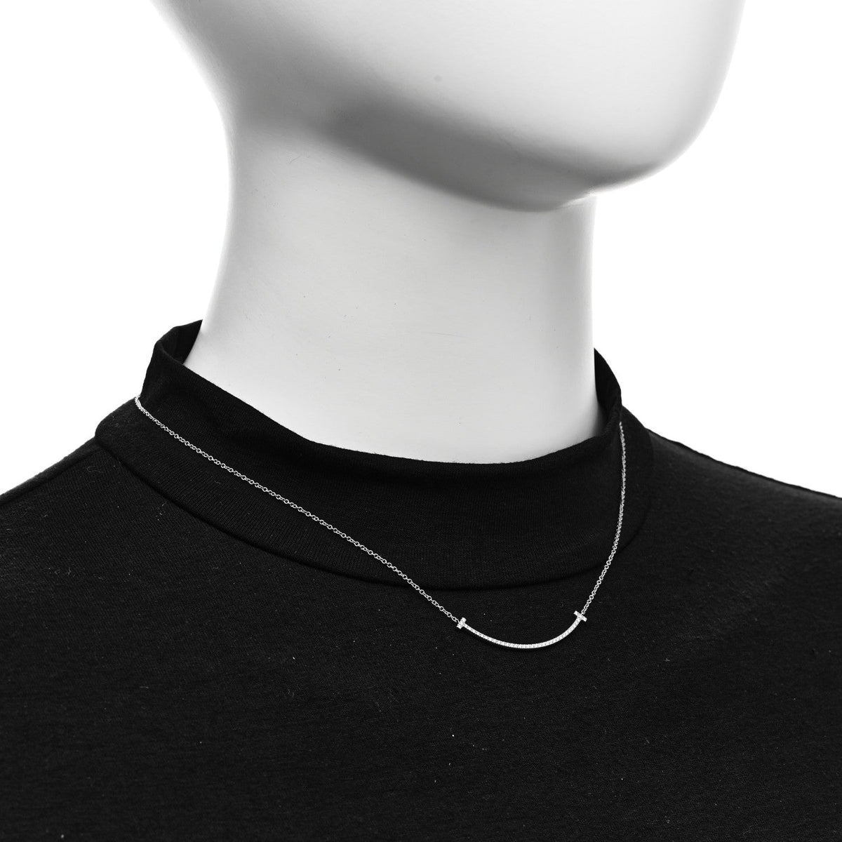 Tiffany 18K White Gold Diamond Small T Smile Pendant Necklace