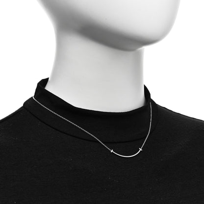 Tiffany 18K White Gold Diamond Small T Smile Pendant Necklace