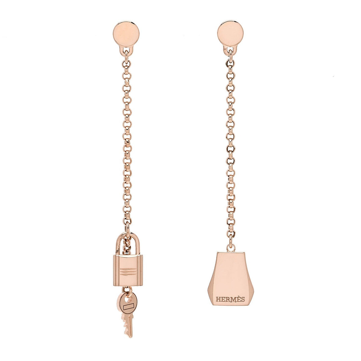 Hermes 18K Rose Gold Kelly Clochette Earrings