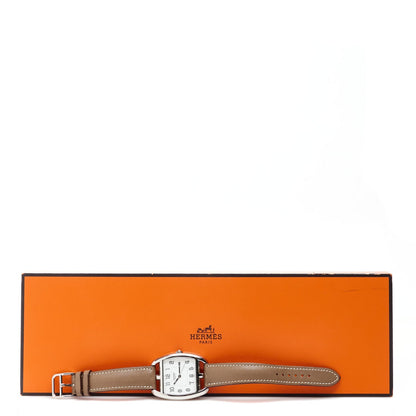 Hermes Stainless Steel Swift 33mm Cape Cod Tonneau Watch Etoupe