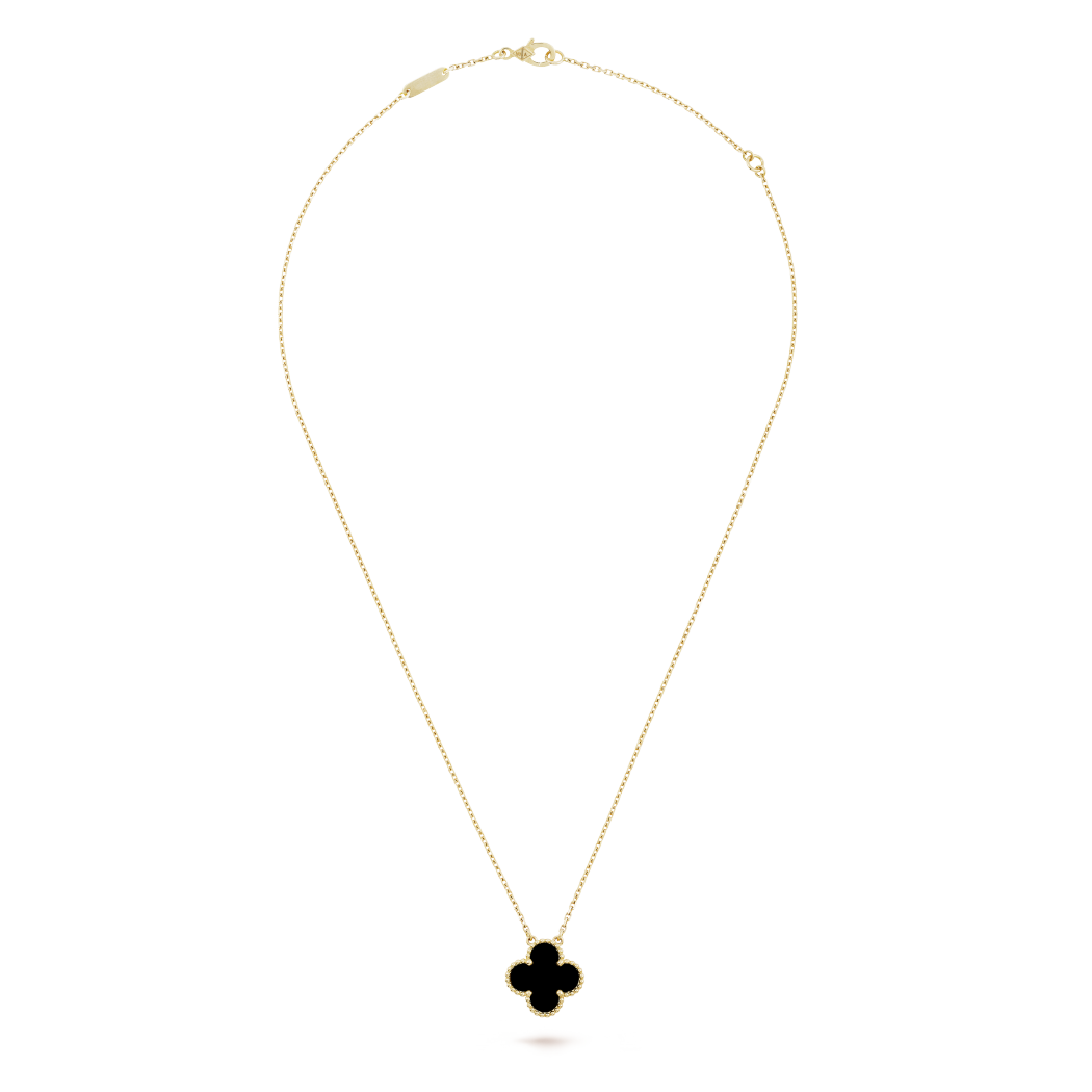 18K Yellow Gold Onyx VCA Vintage Alhambra Pendant