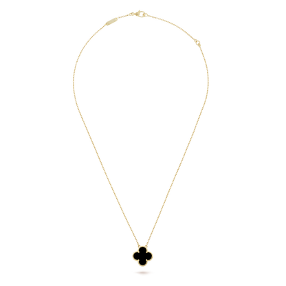 18K Yellow Gold Onyx VCA Vintage Alhambra Pendant