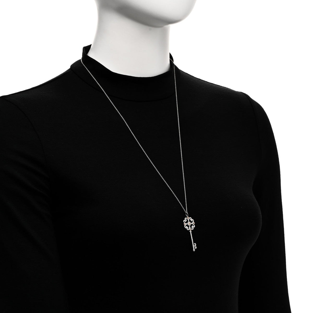 Tiffany Platinum 18K Rose Gold Diamond Enchant Quatra Key Necklace