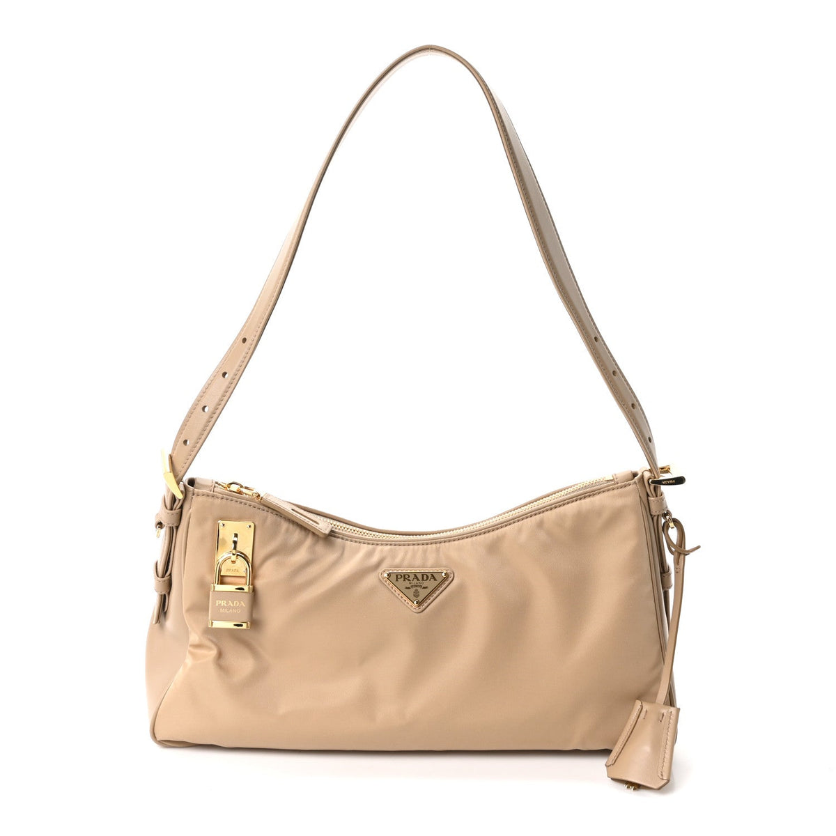 Prada Re-Nylon Vitello Large Aimee Shoulder Bag Cammello