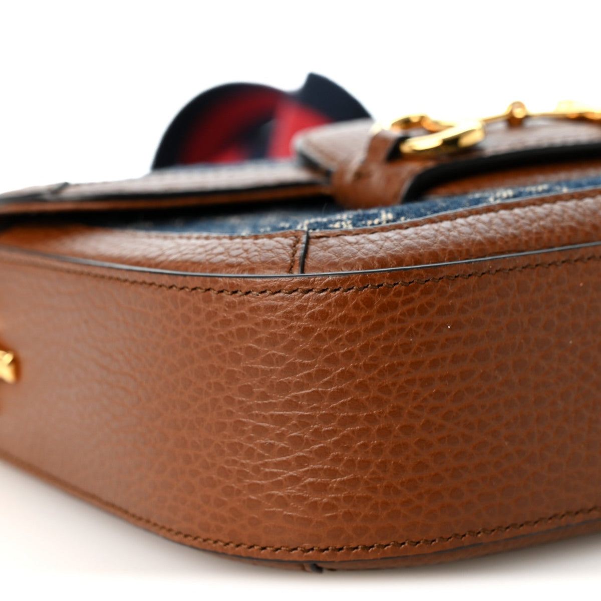 Gucci Denim Calfskin Mini Horsebit 1955 Shoulder Bag Blue Tea Cuir
