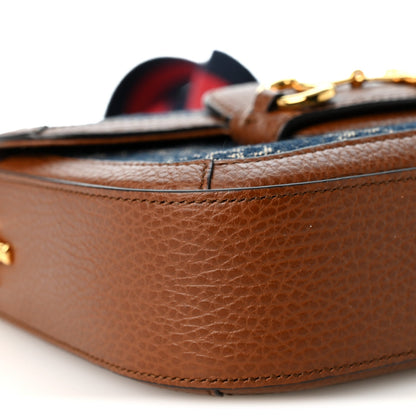Gucci Denim Calfskin Mini Horsebit 1955 Shoulder Bag Blue Tea Cuir
