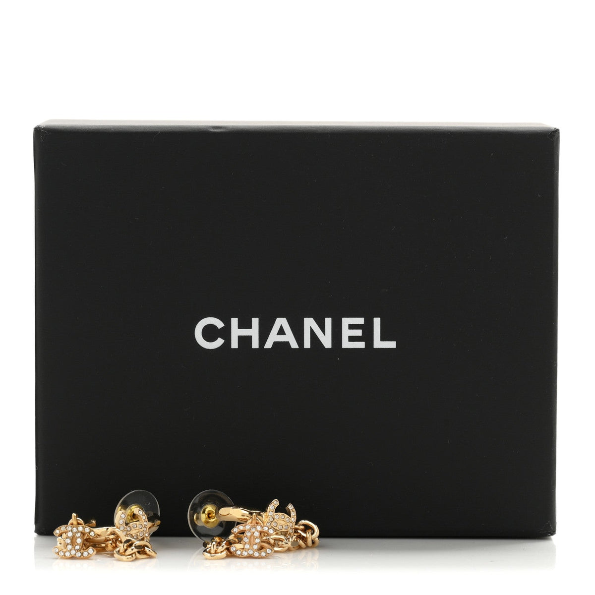 Chanel Crystal Chain CC Climber Earrings Gold