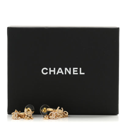 Chanel Crystal Chain CC Climber Earrings Gold