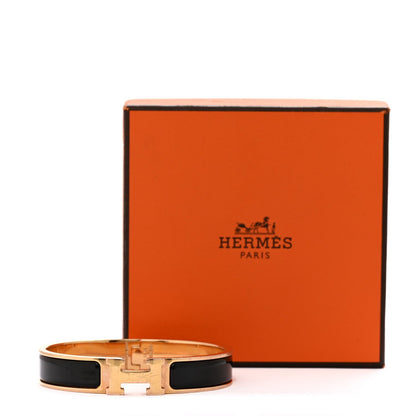 Hermes Enamel Narrow Clic Clac H Bracelet PM Black