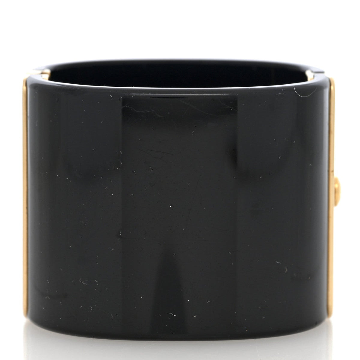 Chanel Resin Pearl Enamel CC Cuff Bracelet Black Gold
