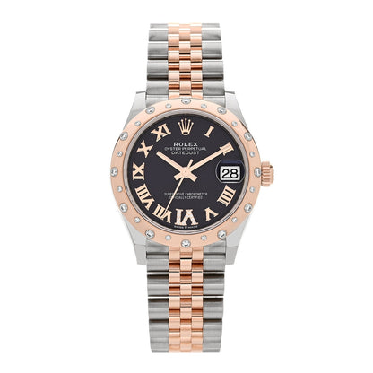 Rolex Stainless Steel 18K Everose Gold Diamond 31mm Datejust Watch Black 278341RBR