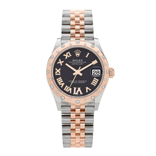 Rolex Stainless Steel 18K Everose Gold Diamond 31mm Datejust Watch Black 278341RBR