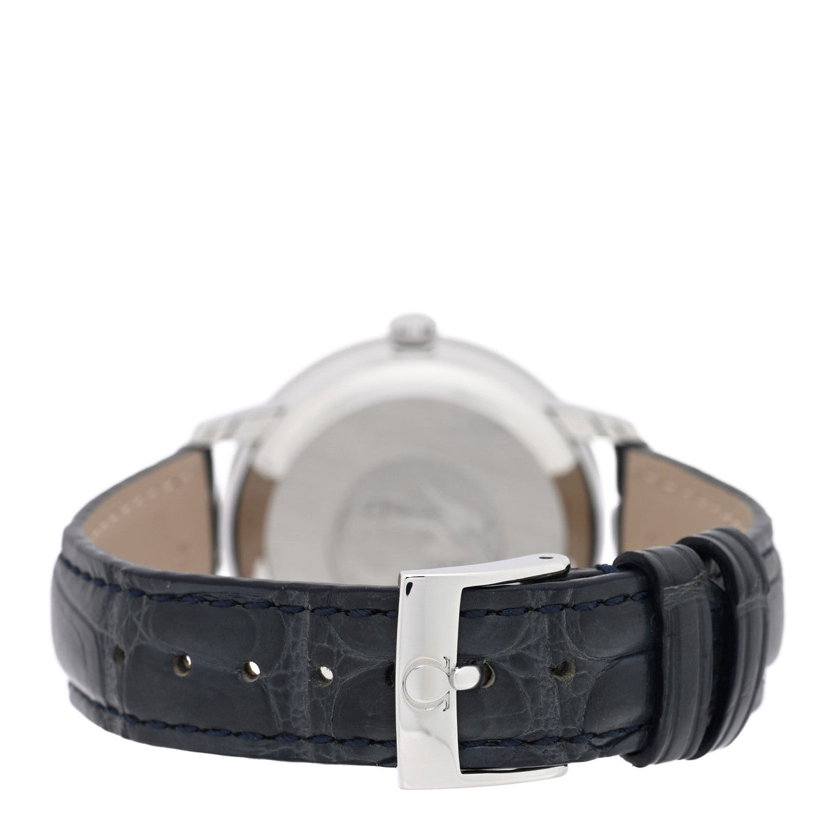 Omega Stainless Steel Alligator Diamond 32.7mm De Ville Prestige Watch Blue