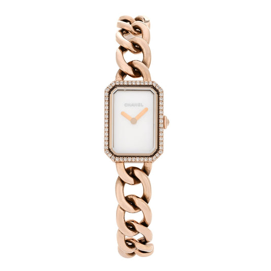 Chanel 18K Beige Gold Diamond Bezel 16mm Premiere Quartz Watch Mother of Pearl