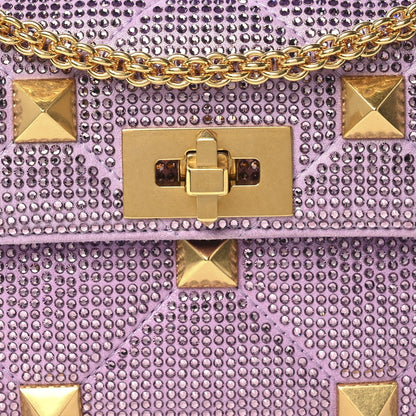 Valentino Garavani Crystal Suede Small Roman Stud Shoulder Bag Light Amethyst Glicine