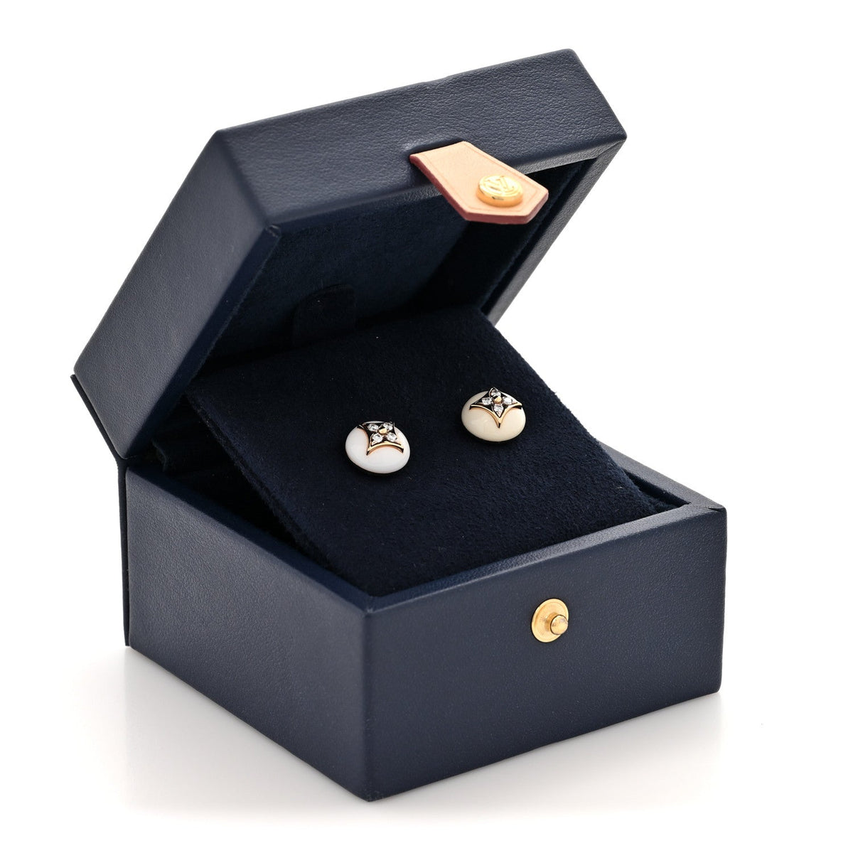 Louis Vuitton 18K Yellow Gold Diamond White Agate Color Blossom BB Star Stud Earrings