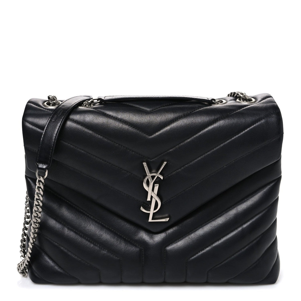 Saint Laurent Calfskin Y Quilted Monogram Medium Loulou Chain Satchel Black