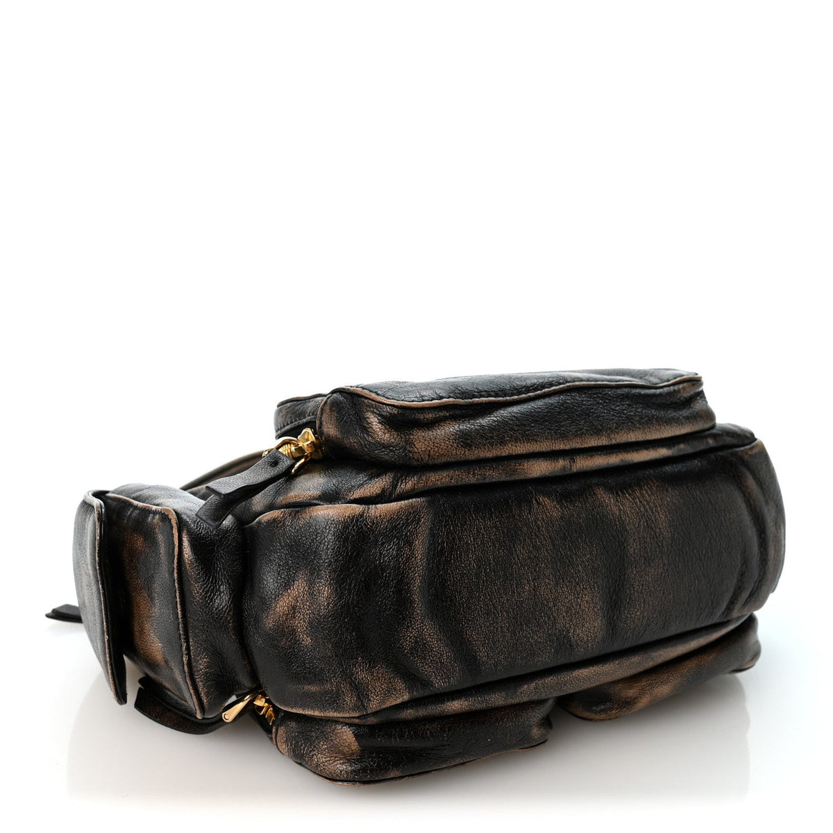Miu Miu Distressed Nappa Pocket Bag Sand Coffee