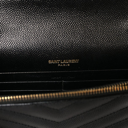 Saint Laurent Grain De Poudre Matelasse Chevron Monogram Envelope Chain Wallet Black