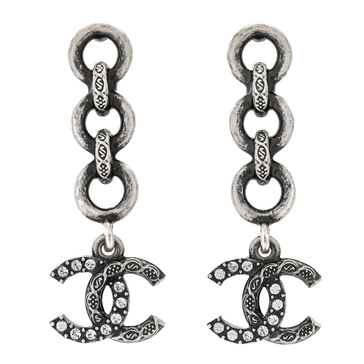 Crystal CC Chain Drop Earrings Silver
