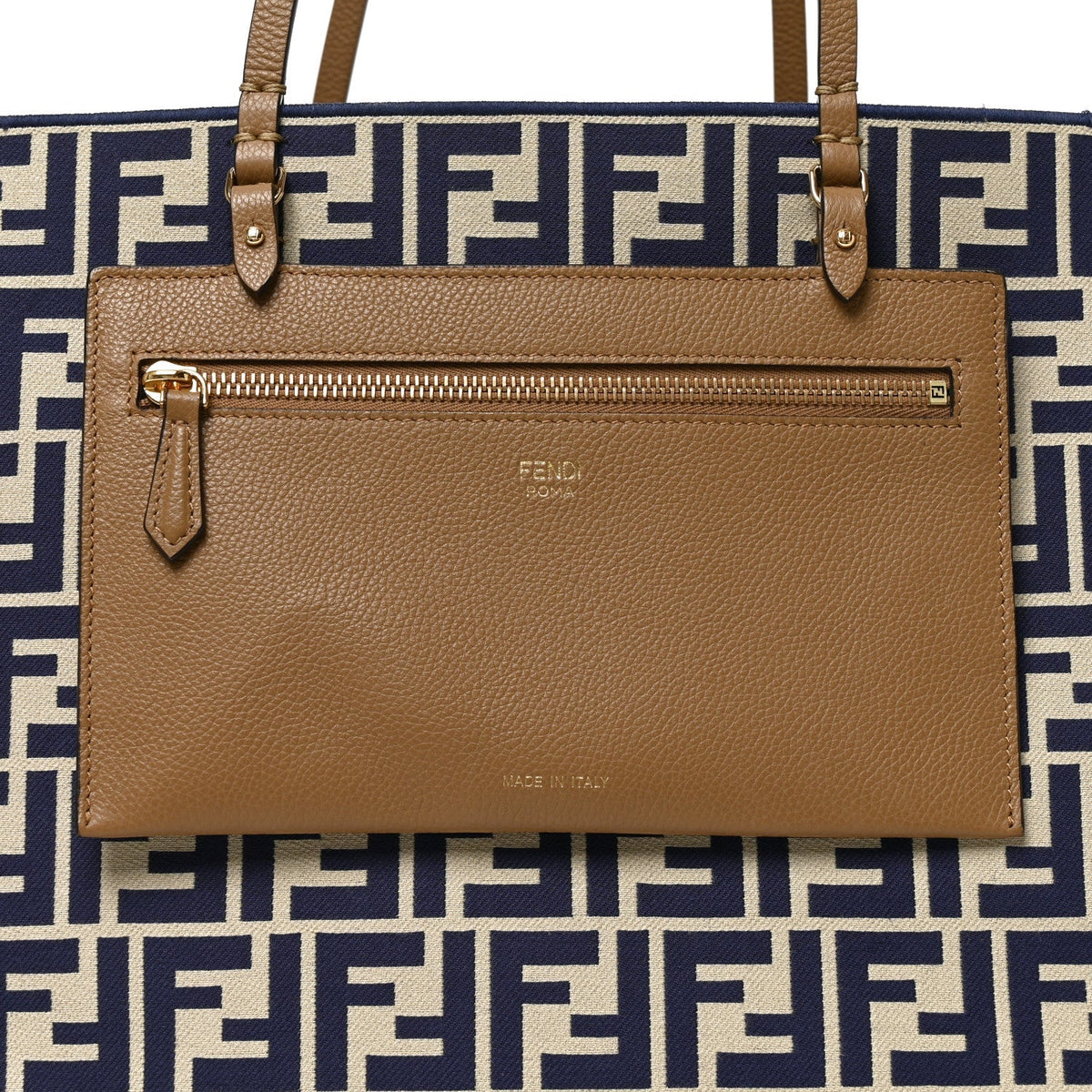 Fendi Pequin Vitello Reversible Large Shopping Tote Midnight Blue