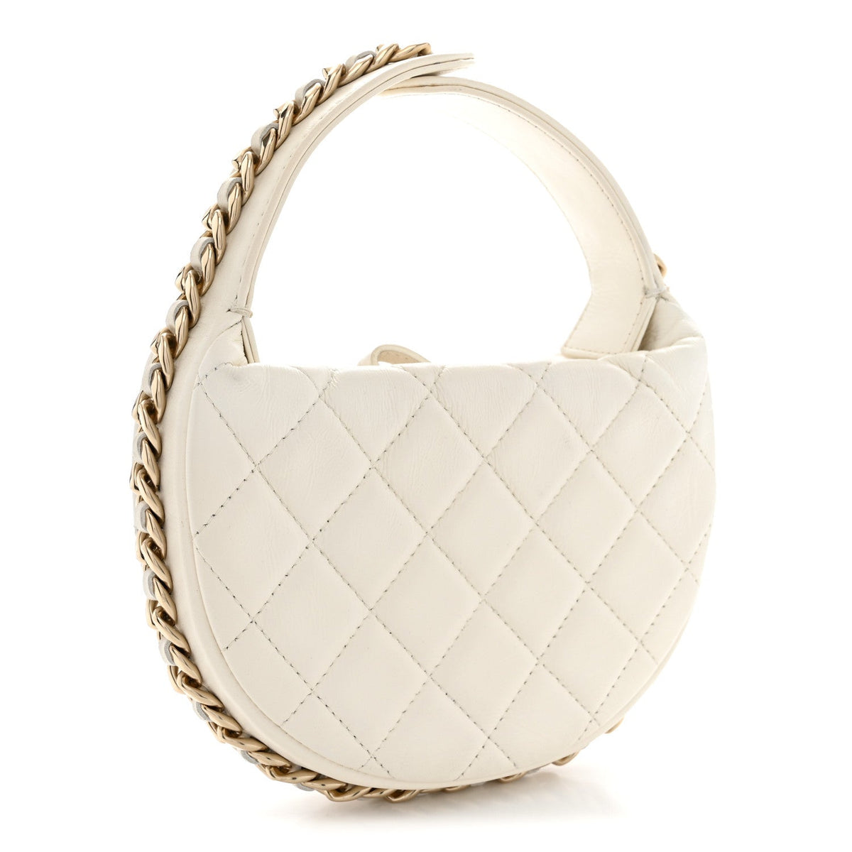 Chanel Lambskin Quilted Chain Around Pouch Hobo White