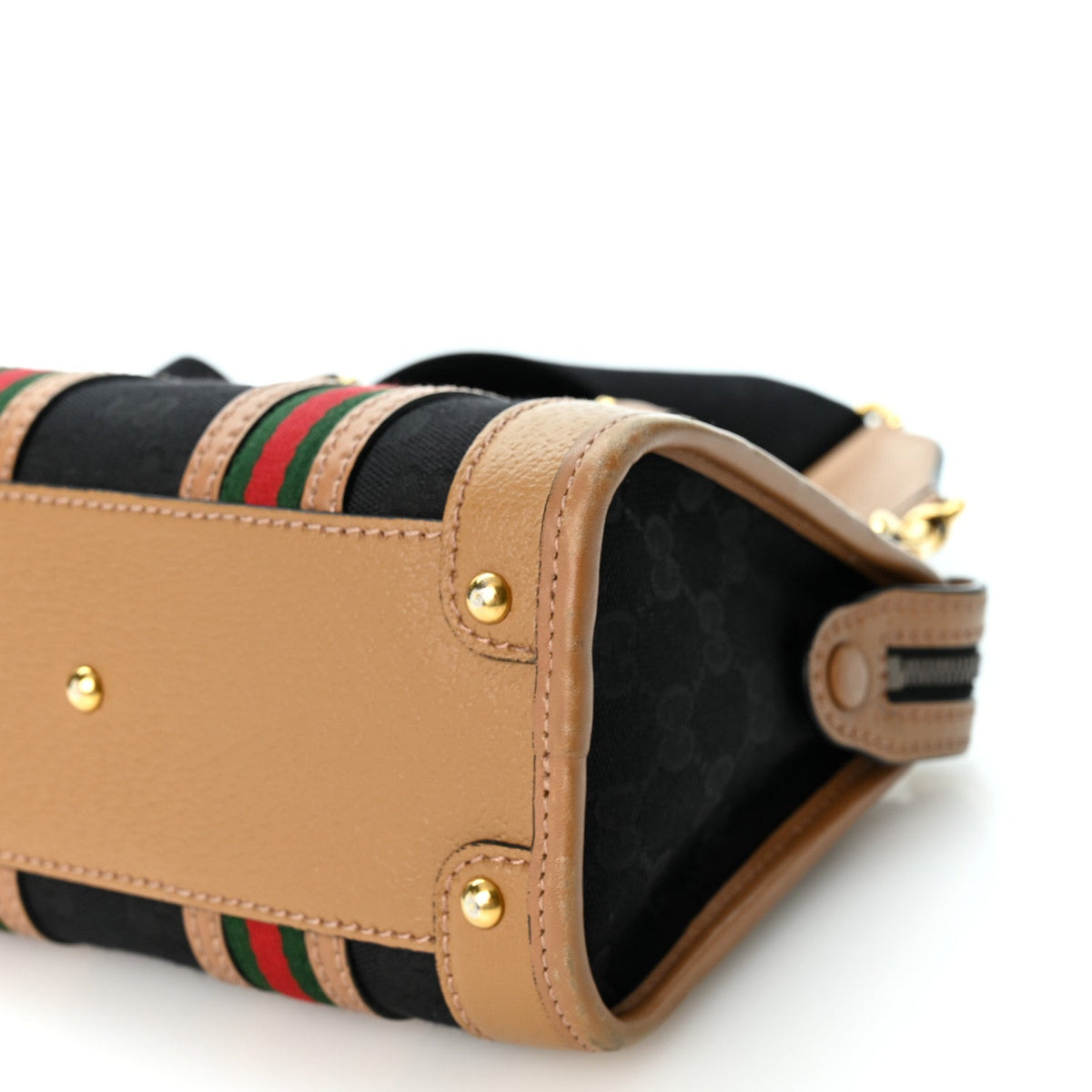 Gucci Monogram Textured Dollar Calfskin Web Mini Bauletto Bag Black Koi Beige
