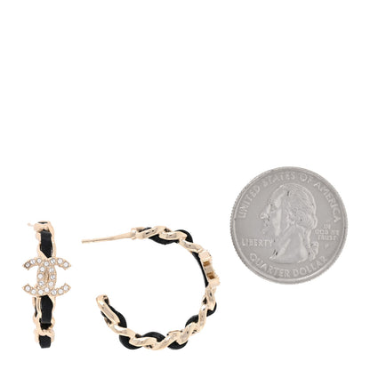 Chanel Metal Lambskin Quilted CC Turnlock Chain Hoop Earrings Gold Black