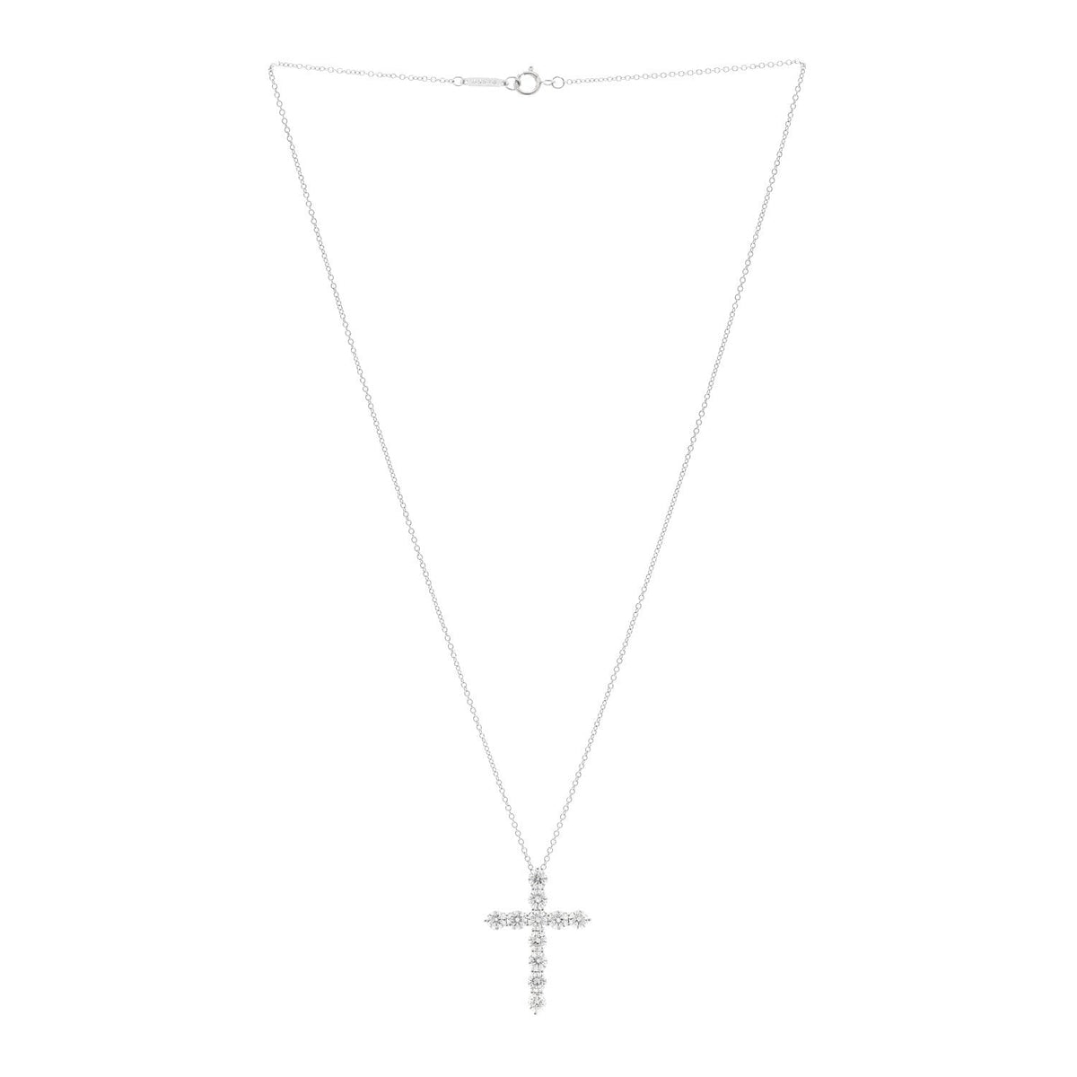 Tiffany Platinum Diamond Large Cross Pendant Necklace