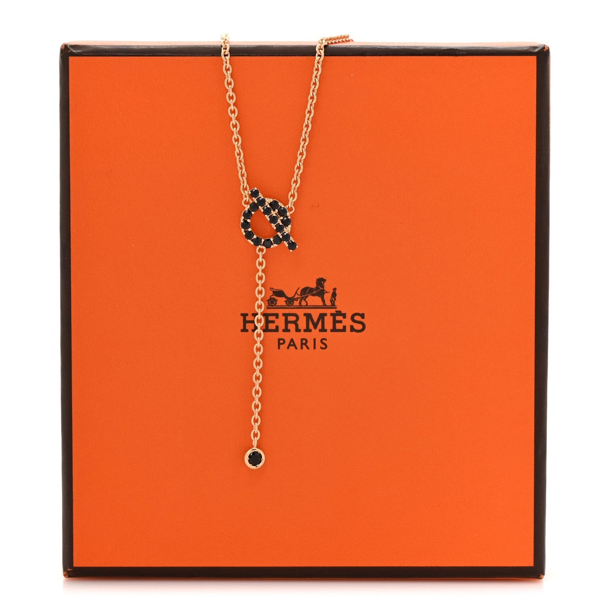 Hermes 18K Rose Gold Black Spinel Finesse Lariat Necklace