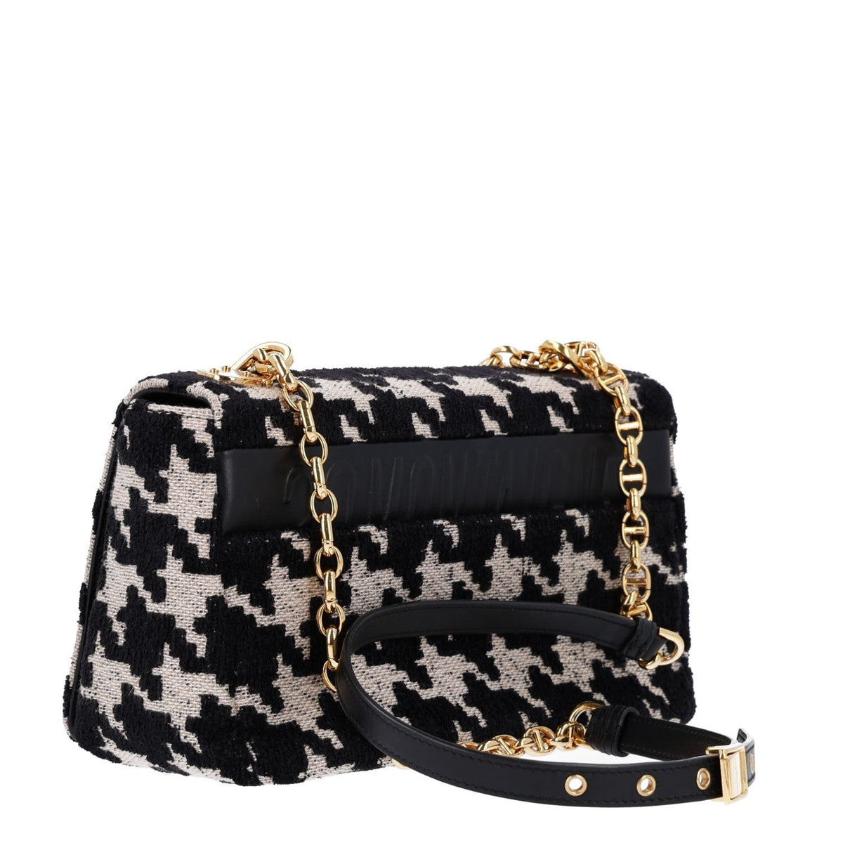Christian Dior Canvas Macro Houndstooth Medium Caro Bag Black White