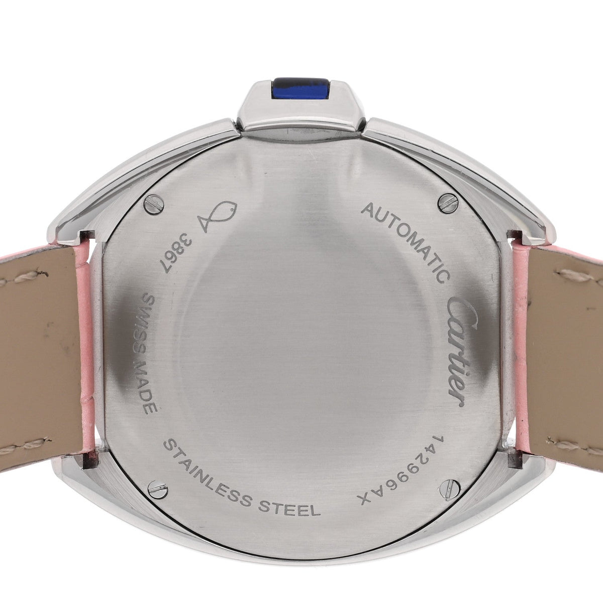 Cartier Stainless Steel Alligator Diamond 31mm Cle De Cartier Watch Pink