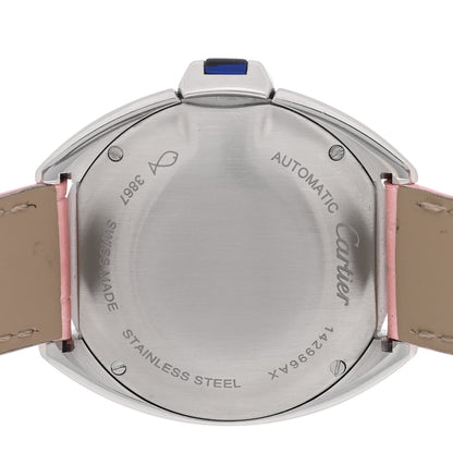 Cartier Stainless Steel Alligator Diamond 31mm Cle De Cartier Watch Pink